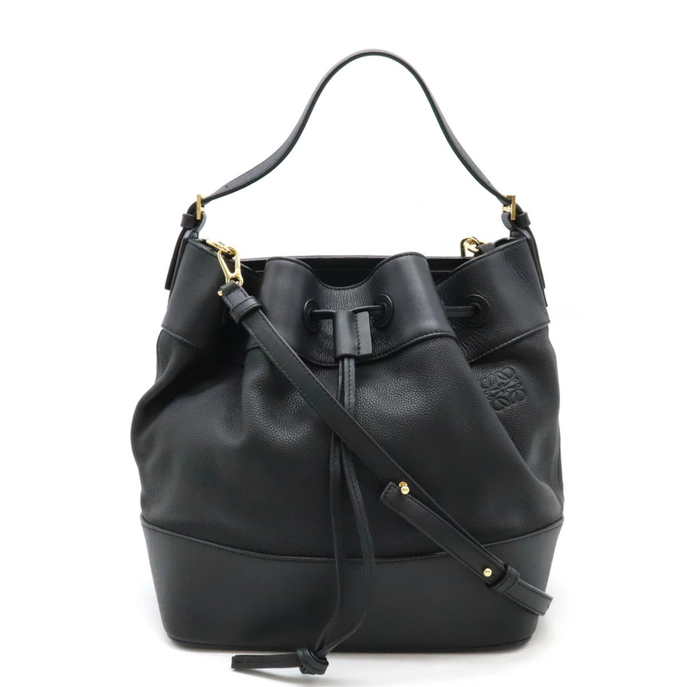 LOEWE Midnight Bucket Shoulder Bag Handbag Drawstring Leather Black